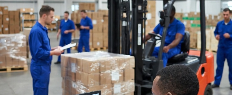 Zeitarbeit Polen Deutschland – Mitarbeiter in der Logistikhalle