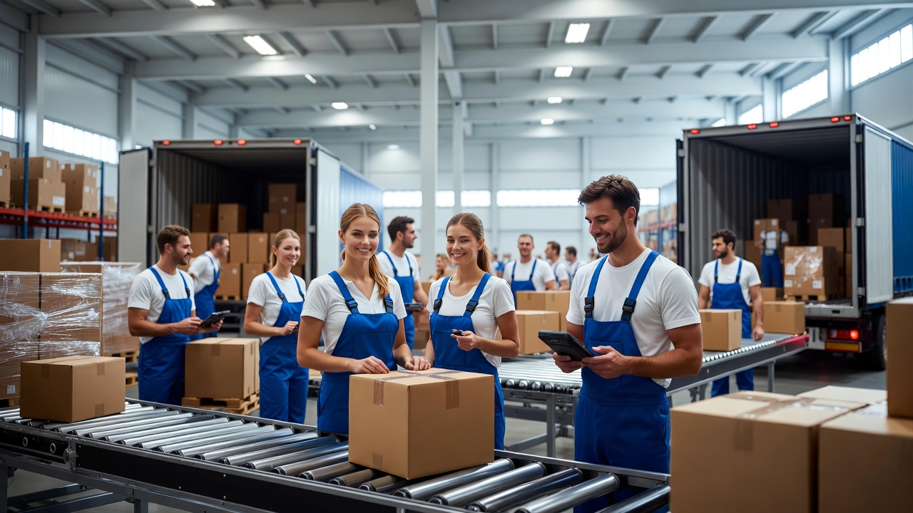 Logistikpersonal aus Polen bei der Arbeit im Lager