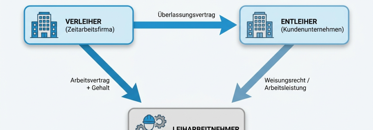 Dreiecksverhältnis der Arbeitnehmerüberlassung: Verleiher, Entleiher und Leiharbeitnehmer